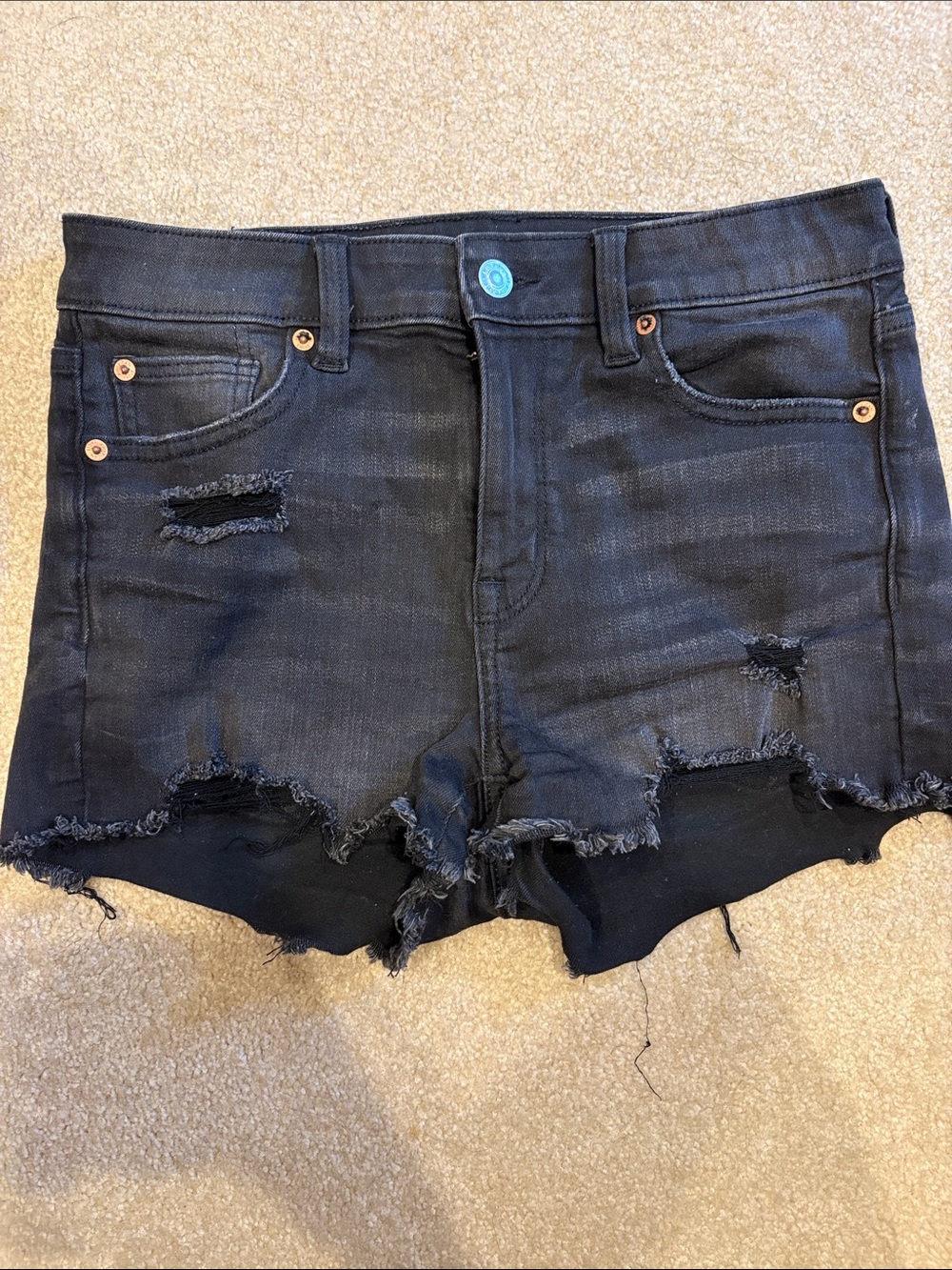 American Eagle Outfitters Black Distressed Frayed Hem Jean Shorts
